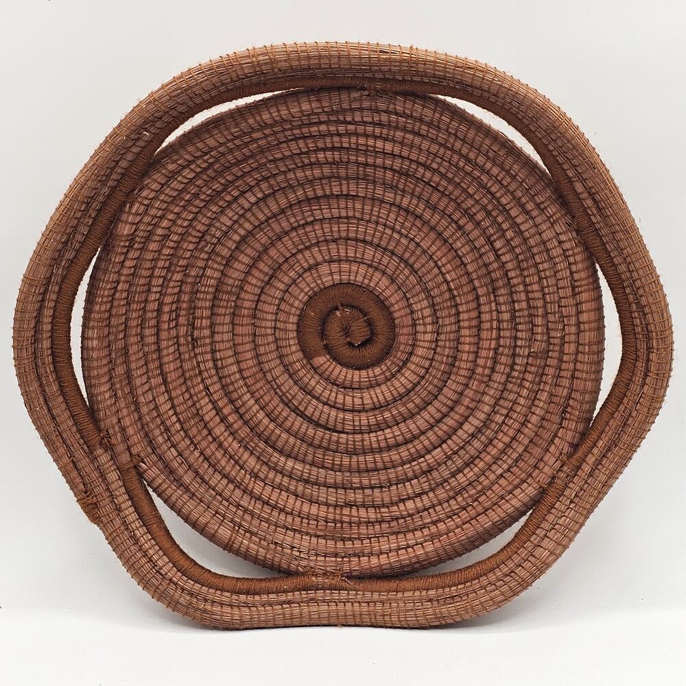 Artisan Coiled Reed Basket Handmade High End Decorative Tray